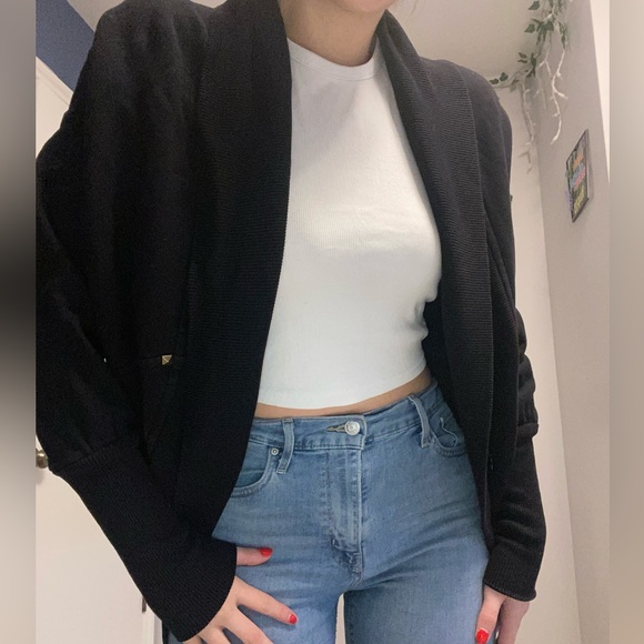 ARITZIA WILFRED Diderot Black Sweater Open-Front Cocoon Cardigan - Picture 1 of 7